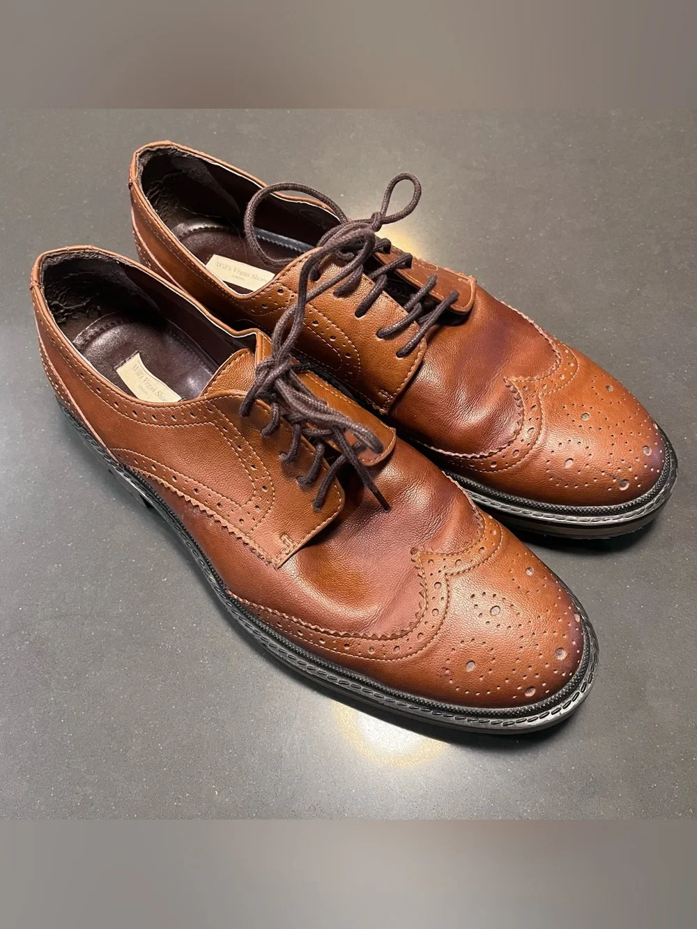 Will's Vegan Shoes Wingtip Brown Continental Brogue Dress 44 Men Leather Oxfords